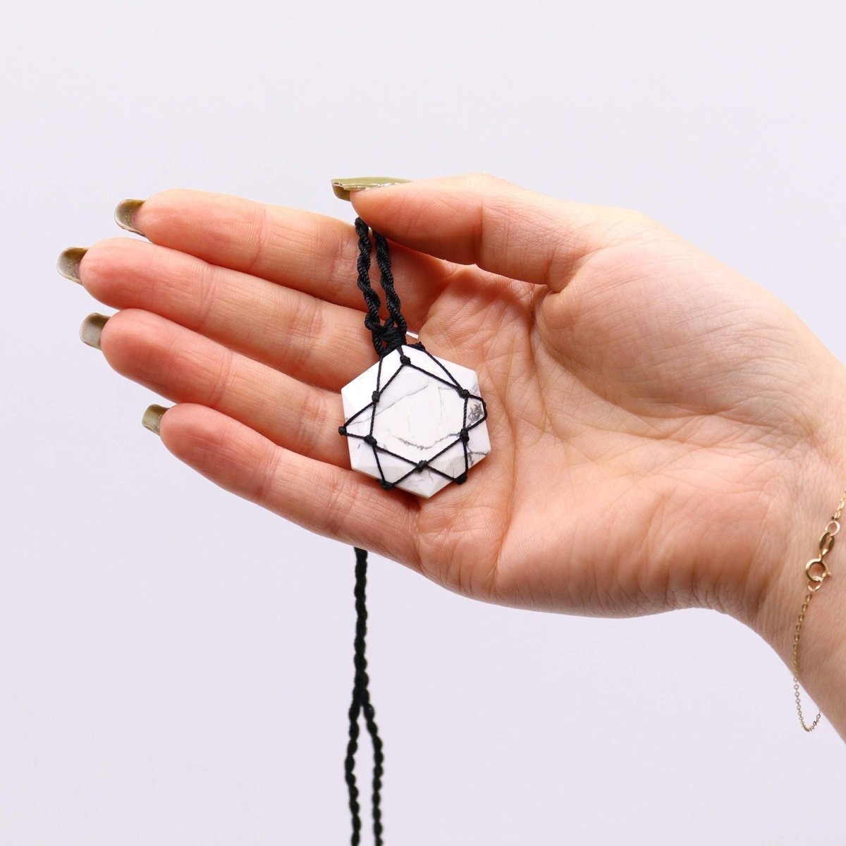 Laced Gemstone Hexagon Pendant - White HowliteLaced Gemstone PendantsHeart Notes