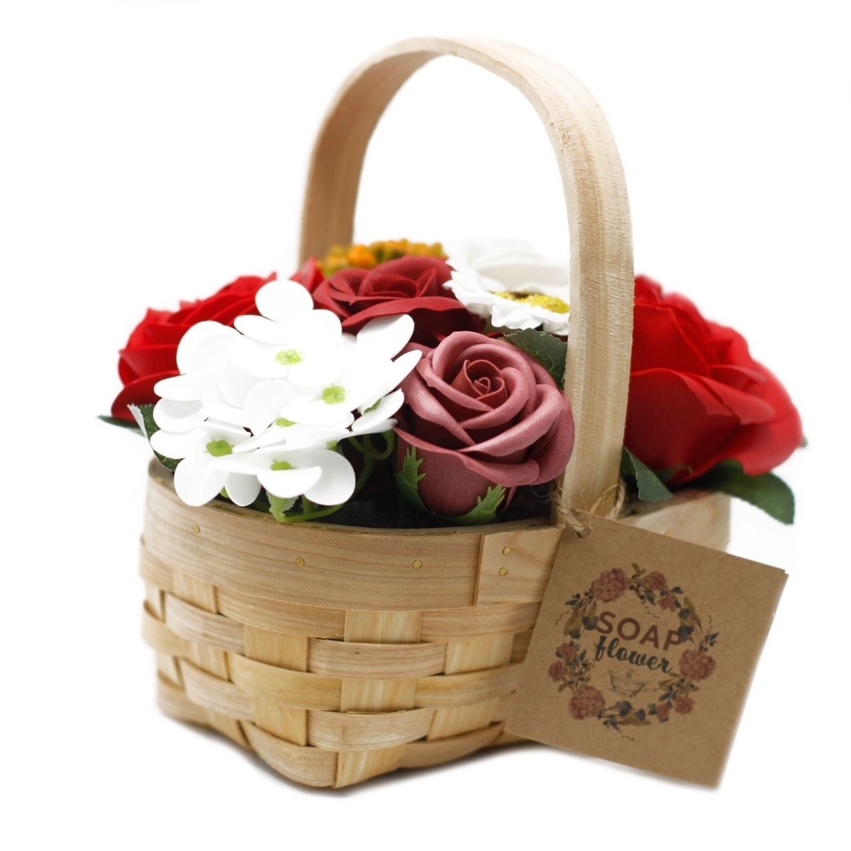 Medium Red Bouquet in Wicker BasketSoap Flower BouquetsHeart Notes