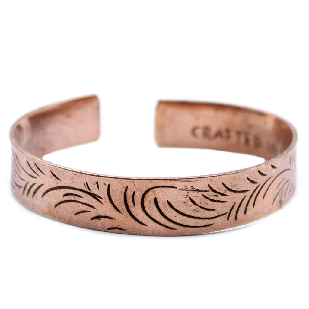 Copper Tibetan Bracelet - Wide Tribal SwirlsTibetan Mantra BraceletHeart Notes