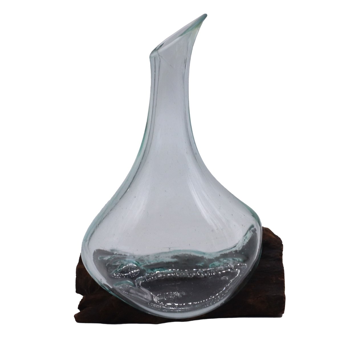Molten Glass Mini Decanter on Wood 20cmMolten Glass on WoodHeart Notes