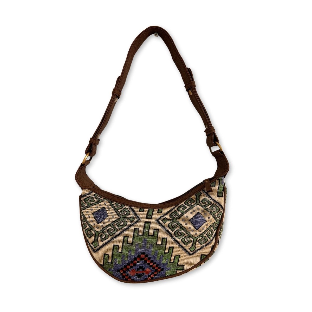 Jacquard Hobo Bag - Geo - Geen (brown strap)Jacquard Hobo BagsHeart Notes