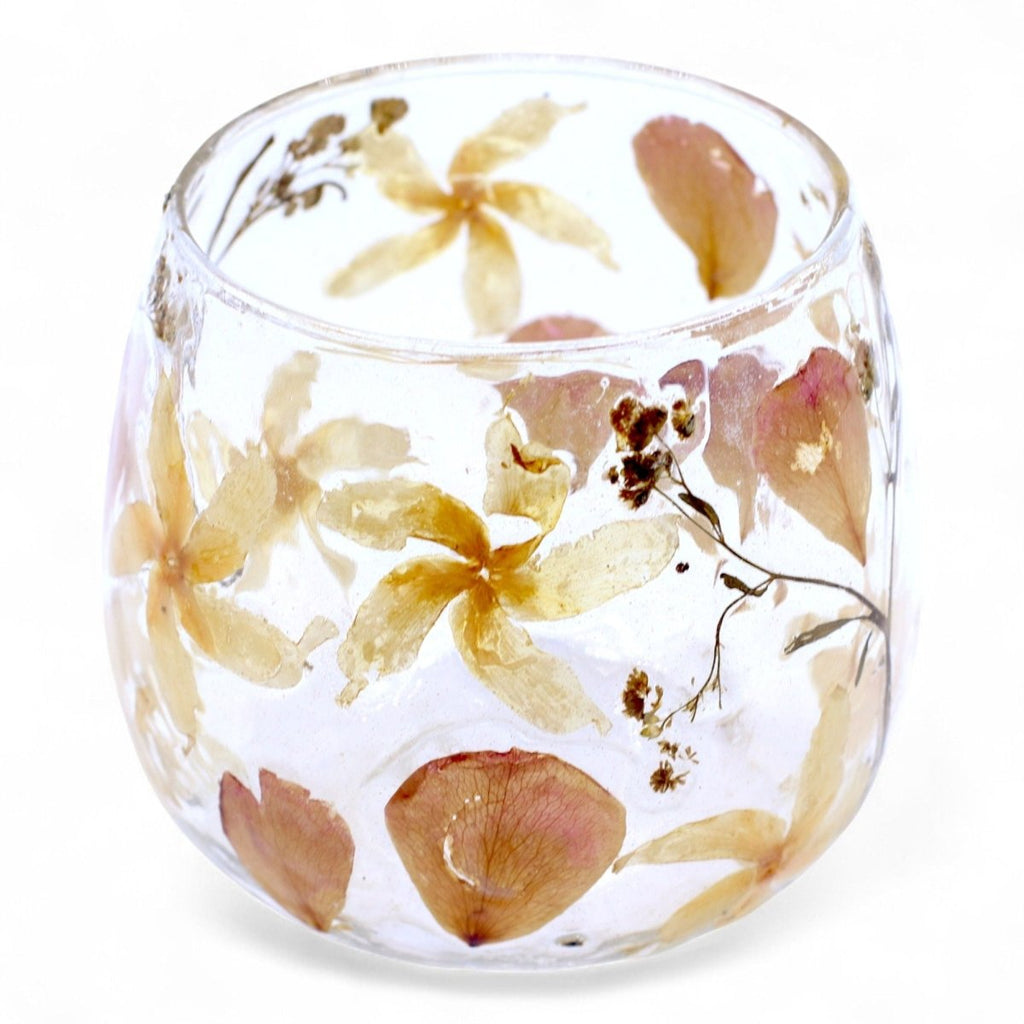 Natural Floral Glass - Straight Candle Holder - Rosa - (8x8cm)Natural Floral Glass Candle HoldersHeart Notes