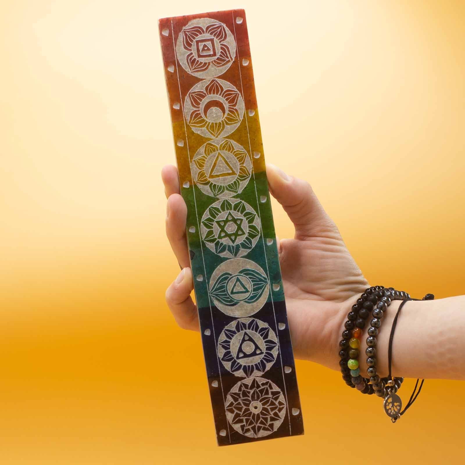 Soapstone Seven Chakra Incense Holder - 26x5cmSoapstone Incense HoldersHeart Notes
