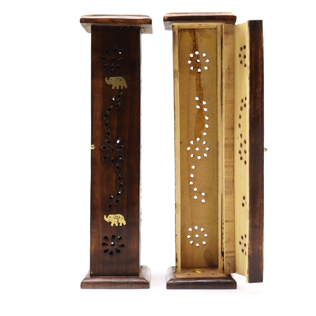 Square Incense Tower - Brass inlay - Mango WoodIncense HoldersHeart Notes