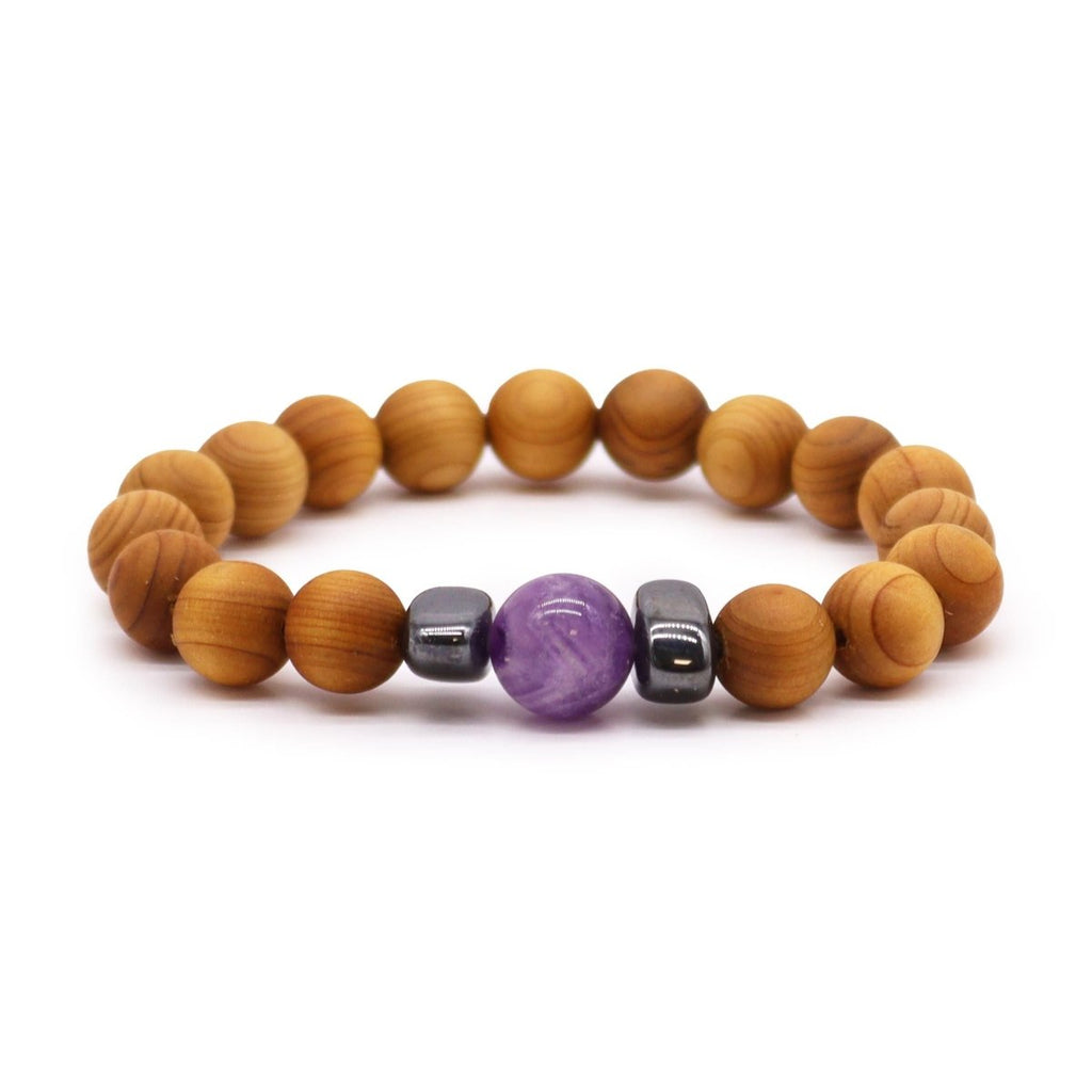 Cedarwood Third Eye Chakra Bangle with AmethystCedarwood Chakra BanglesHeart Notes