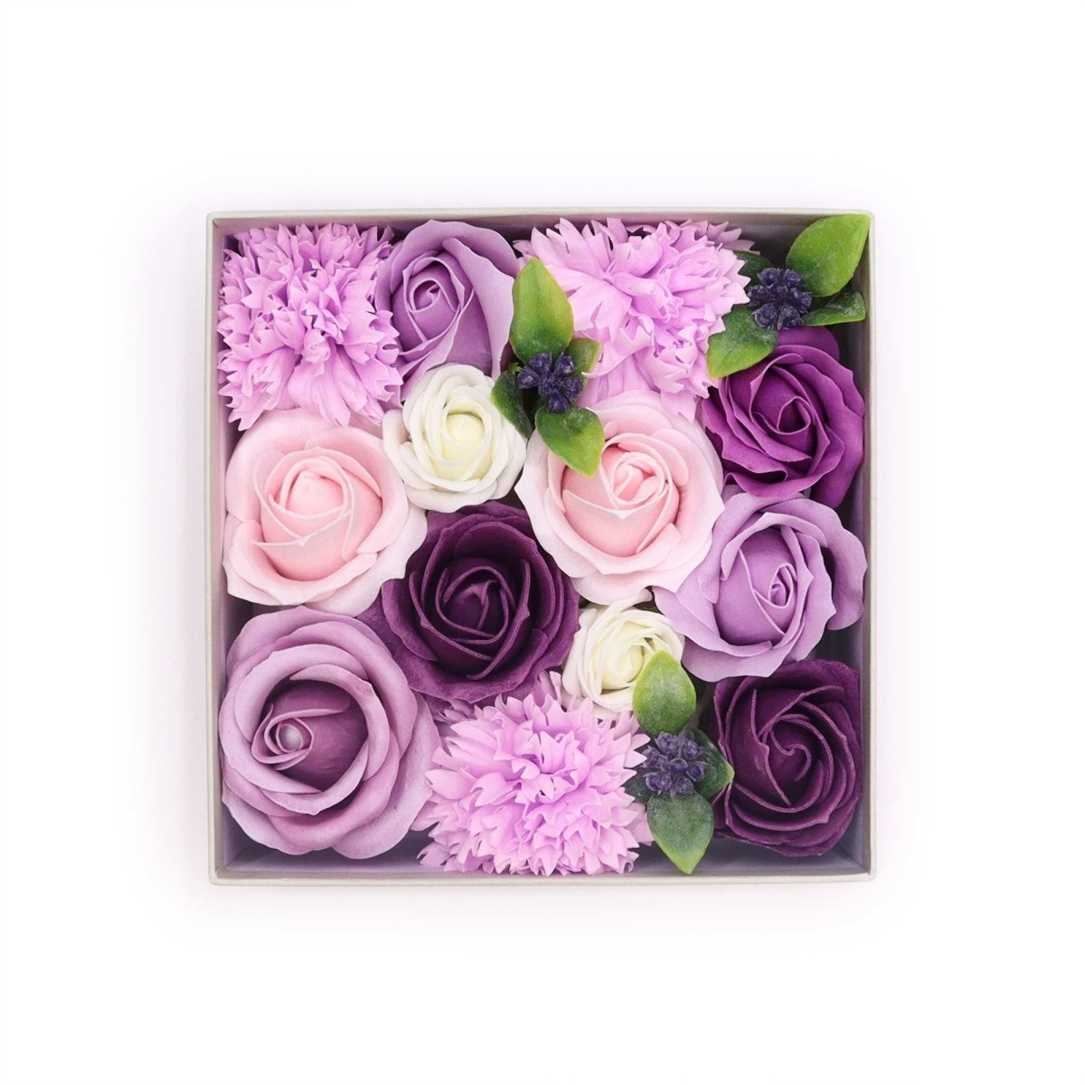 Square Box - Lavender Rose & CarnationSoap Flower Gift BoxesHeart Notes