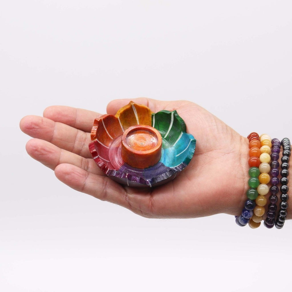 Soapstone Small Lotus Flower Incense Holder - Chakra ColoursSoapstone Incense HoldersHeart Notes