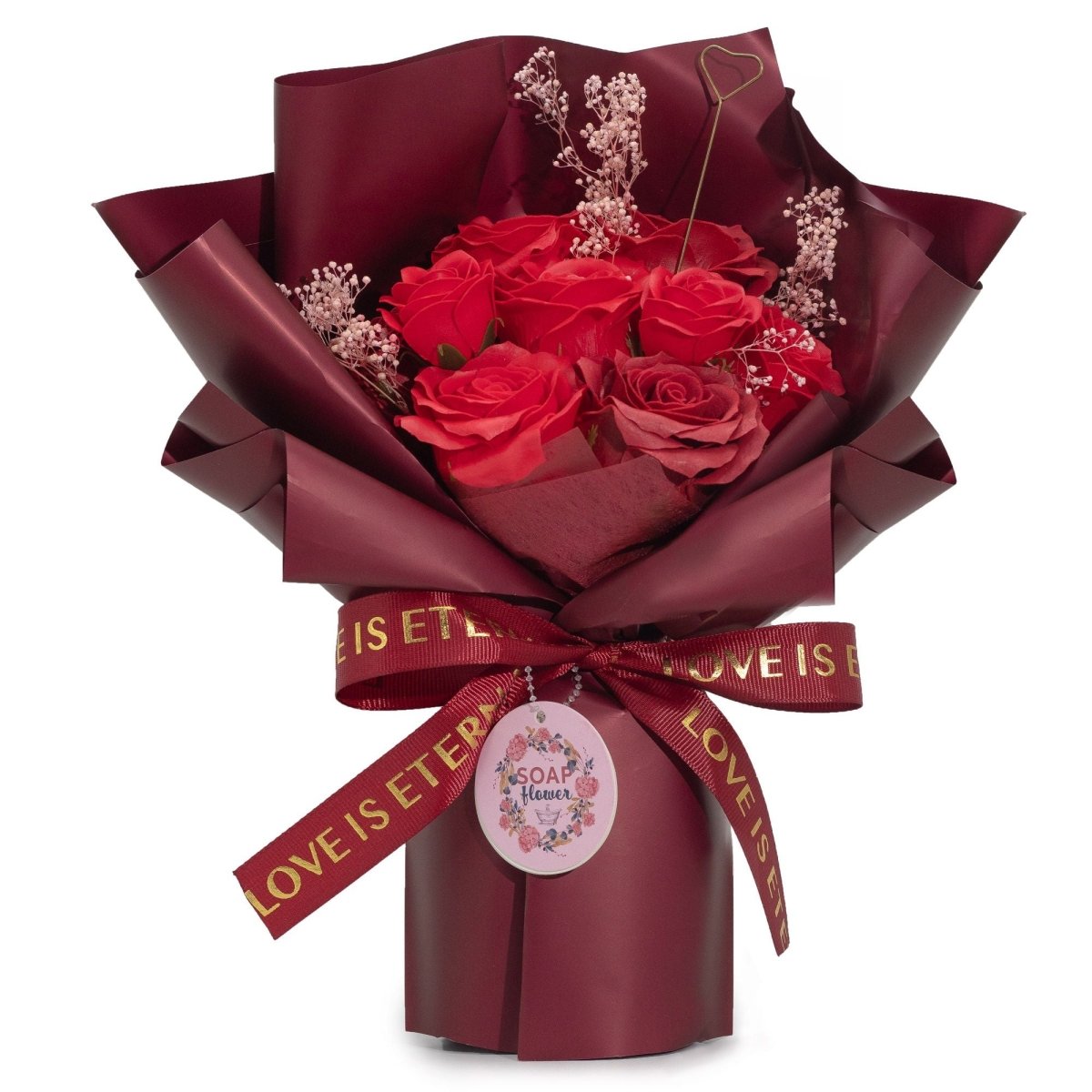 Large Red Roses Bouquet - Love is Eternal - Gift CardSoap Flower BouquetsHeart Notes