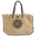 Natural Tote Bag Leather Handle - Flower of LifeNatural Tote Bags with Leather HandleHeart Notes