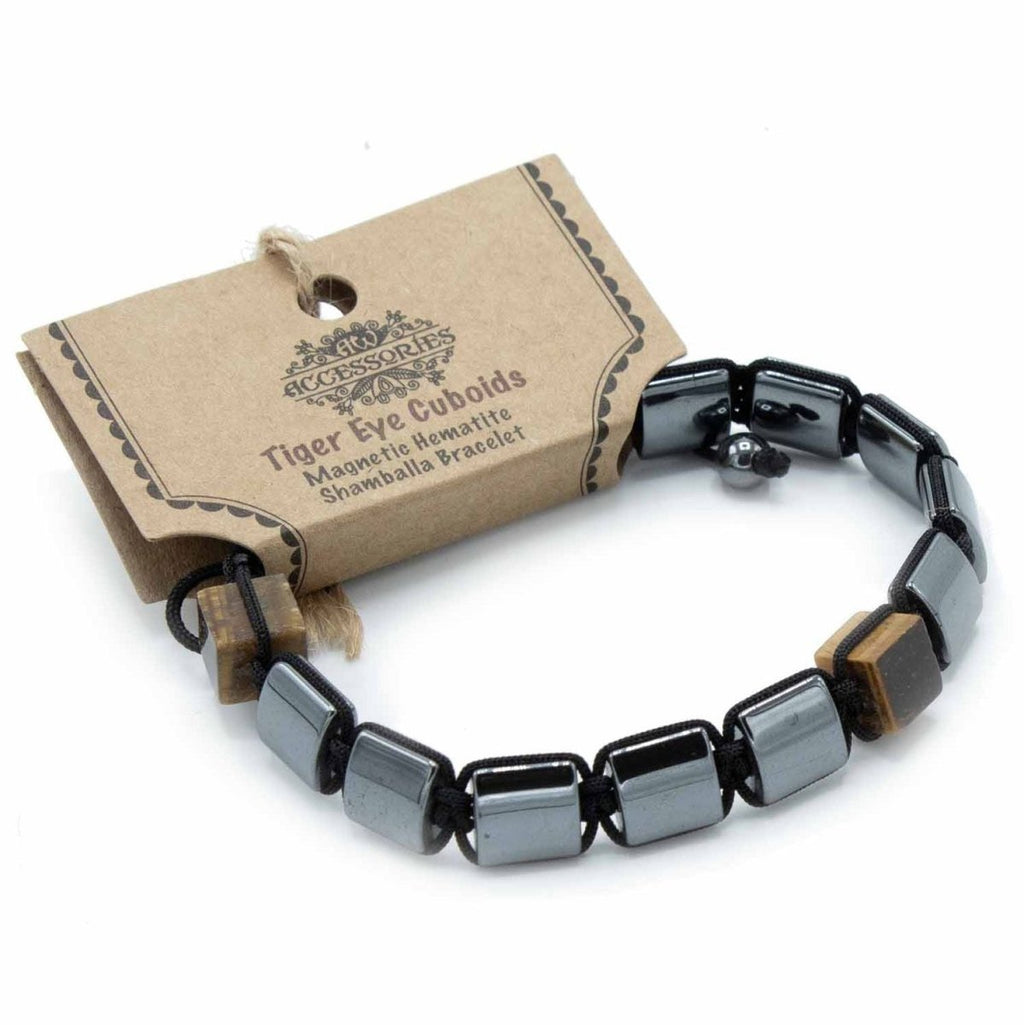 Magnetic Hematite Shamballa Bracelet - Tiger Eye CuboidsHematite Shamballa BraceletHeart Notes