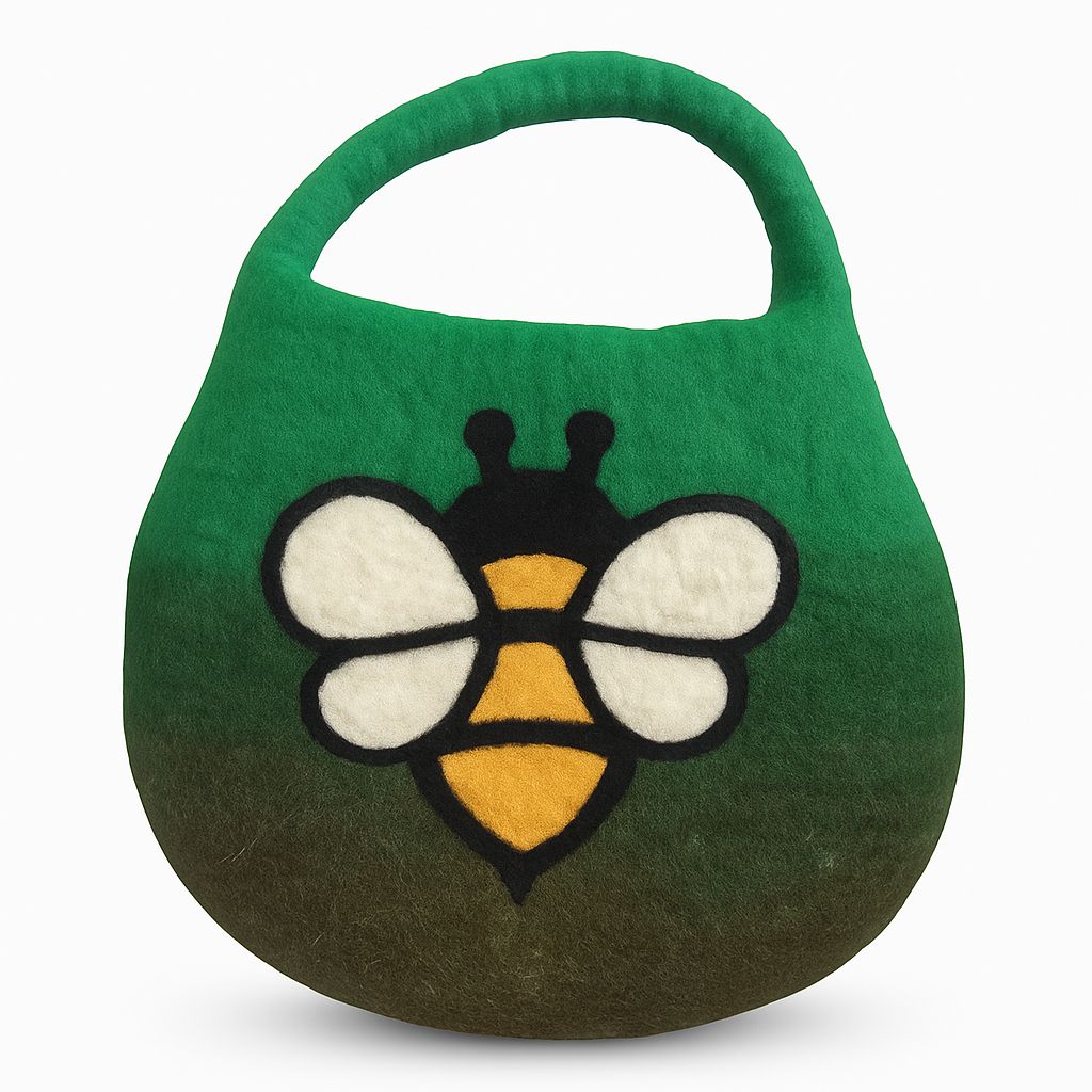 Water Felted Bee Bag - One Handle with Magnet - Garden GreensFelted BagsHeart Notes