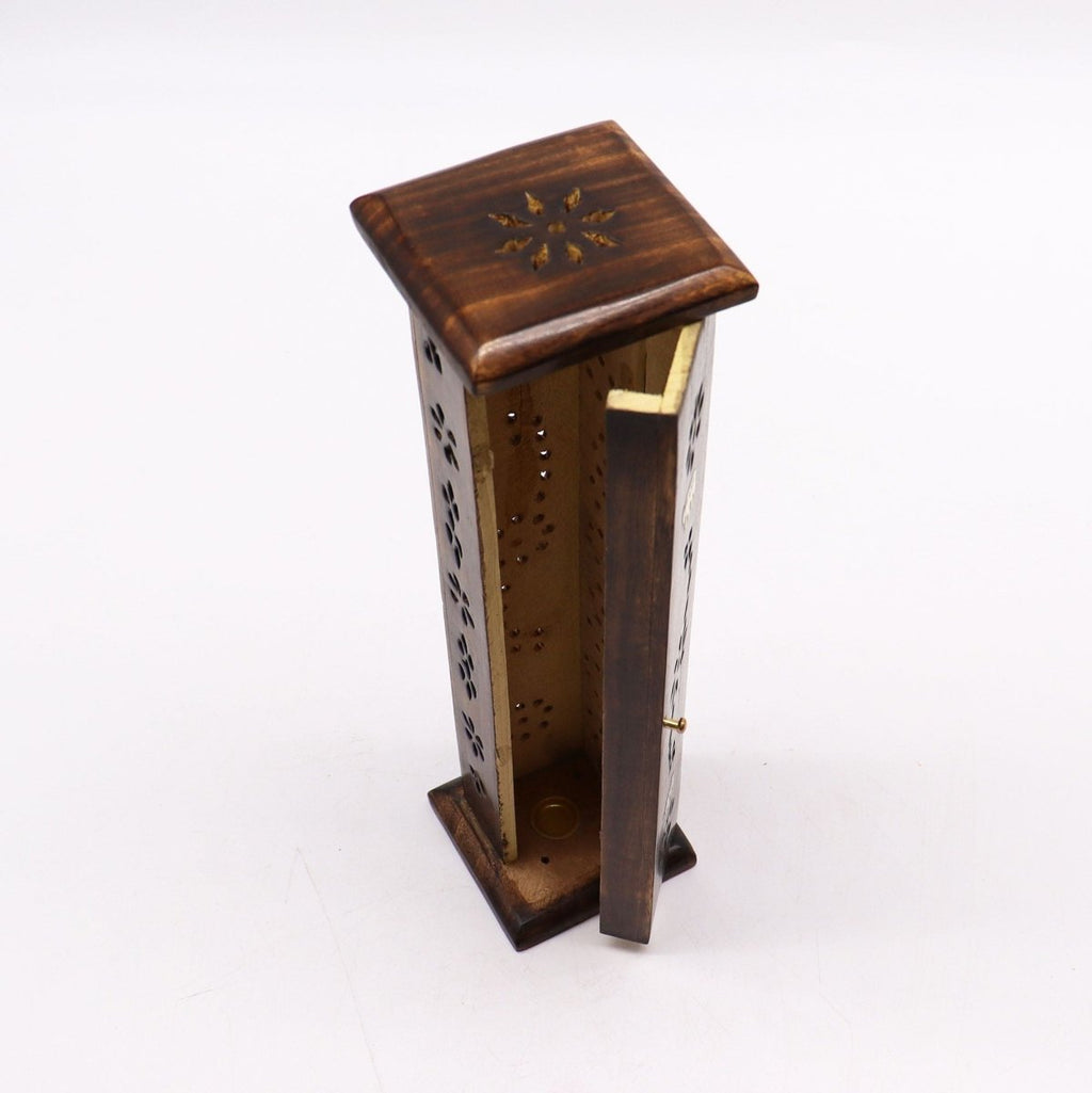 Square Incense Tower - Brass inlay - Mango WoodIncense HoldersHeart Notes