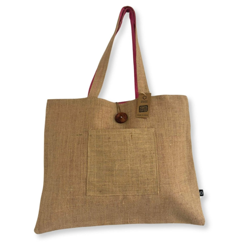 Jute & Cotton Reversible Big Bag - PinkJute & Cotton Reversible Big BagsHeart Notes