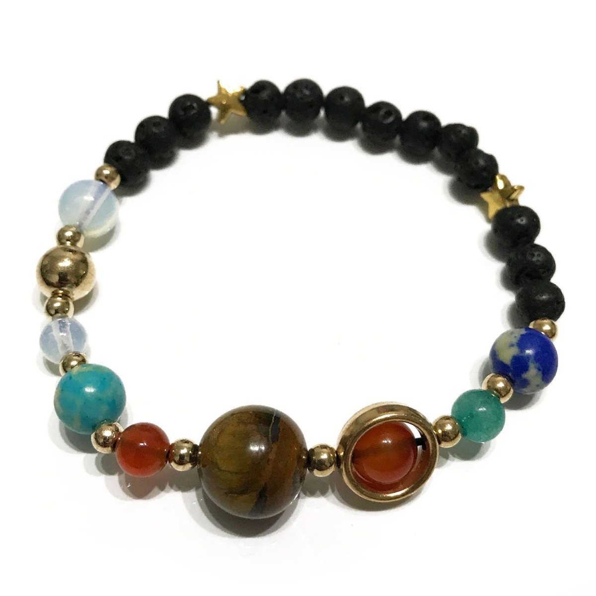 Lava Stone Bracelet - Gold Solar SystemLava Stone BraceletsHeart Notes