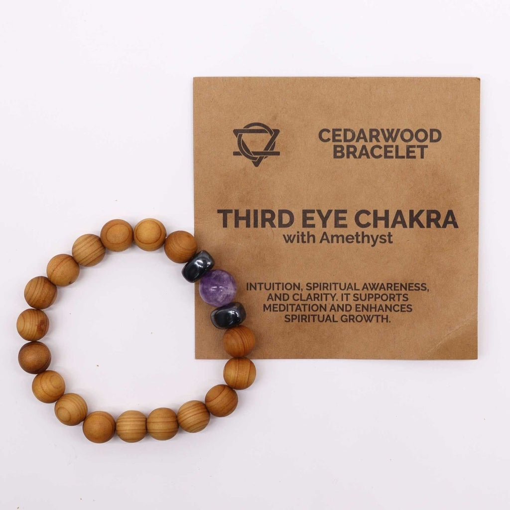 Cedarwood Third Eye Chakra Bangle with AmethystCedarwood Chakra BanglesHeart Notes