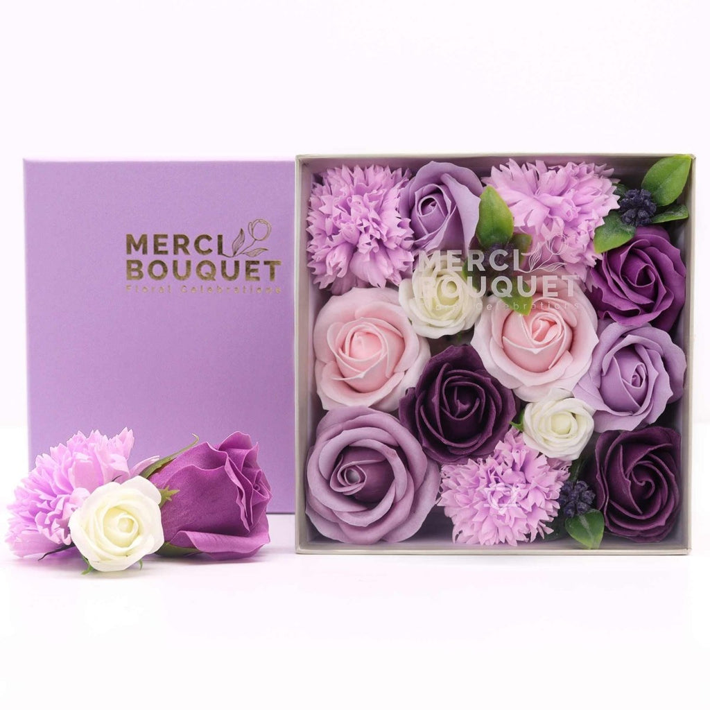 Square Box - Lavender Rose & CarnationSoap Flower Gift BoxesHeart Notes