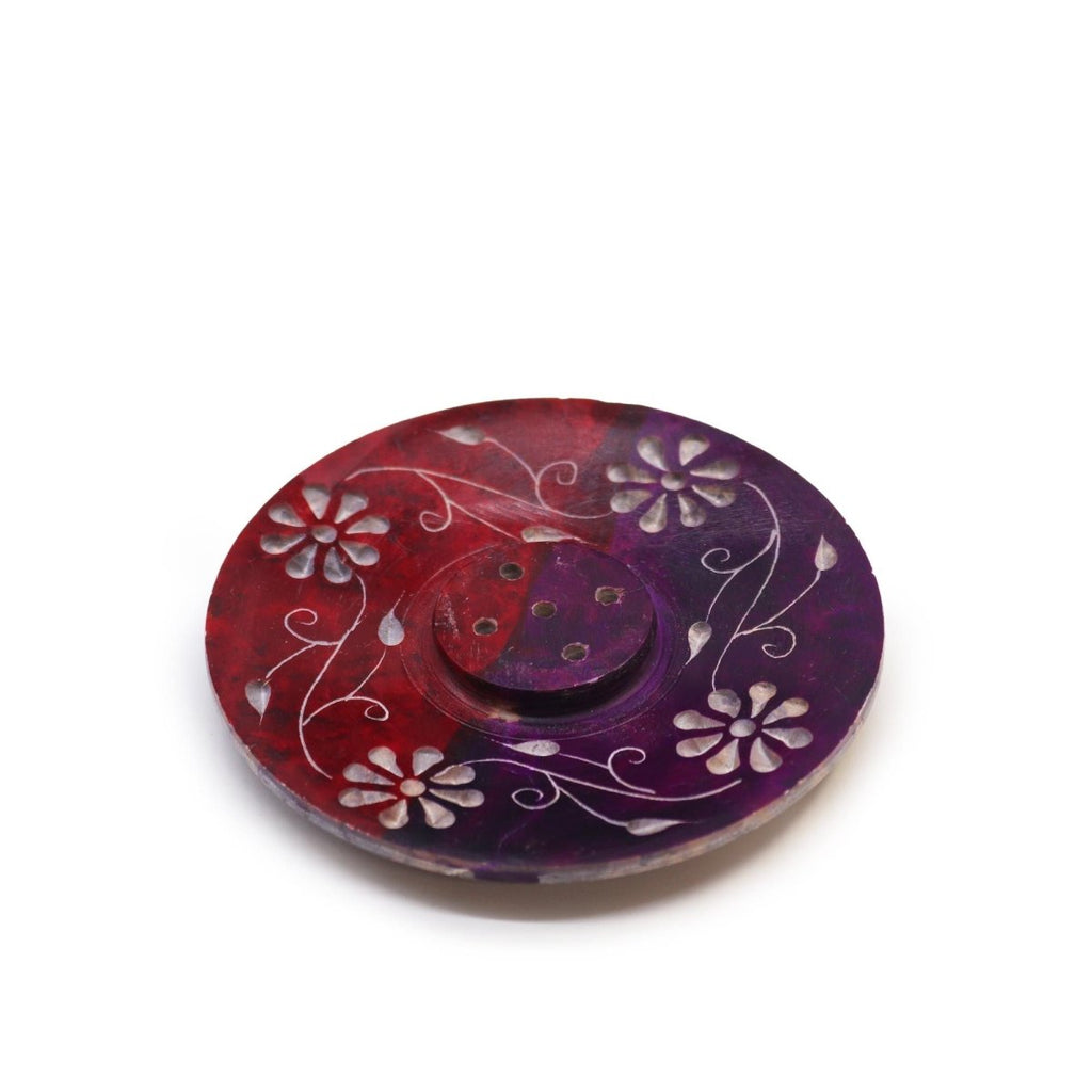 Soapstone Disc Incense Holder - Floral (5 stick holder)Soapstone Incense HoldersHeart Notes