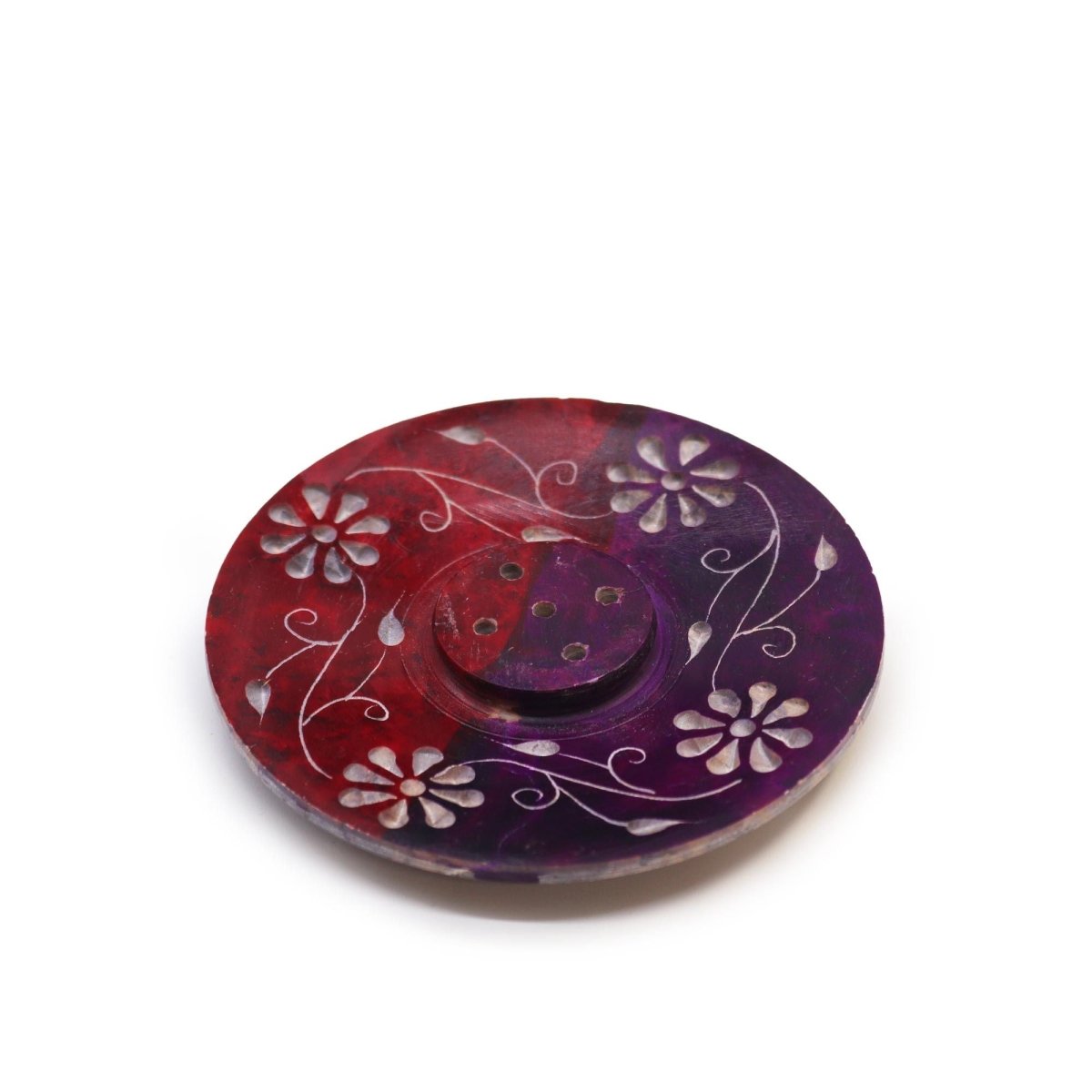 Soapstone Disc Incense Holder - Floral (5 stick holder)Soapstone Incense HoldersHeart Notes