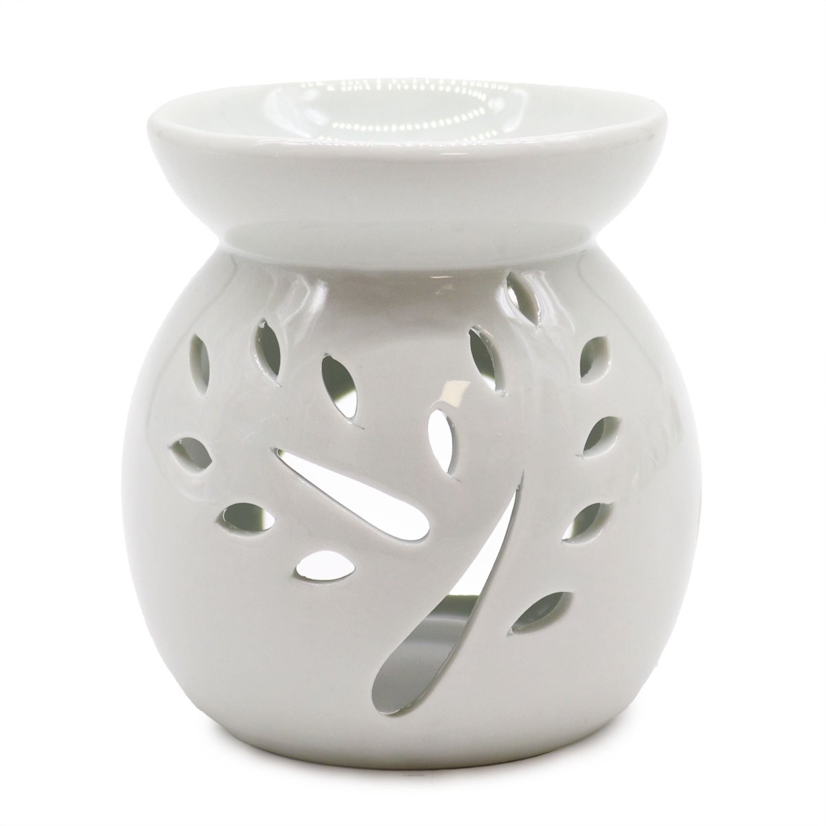 Lrg Classic White Oil Burner - Tree Cut - outClassic White Oil BurnersHeart Notes