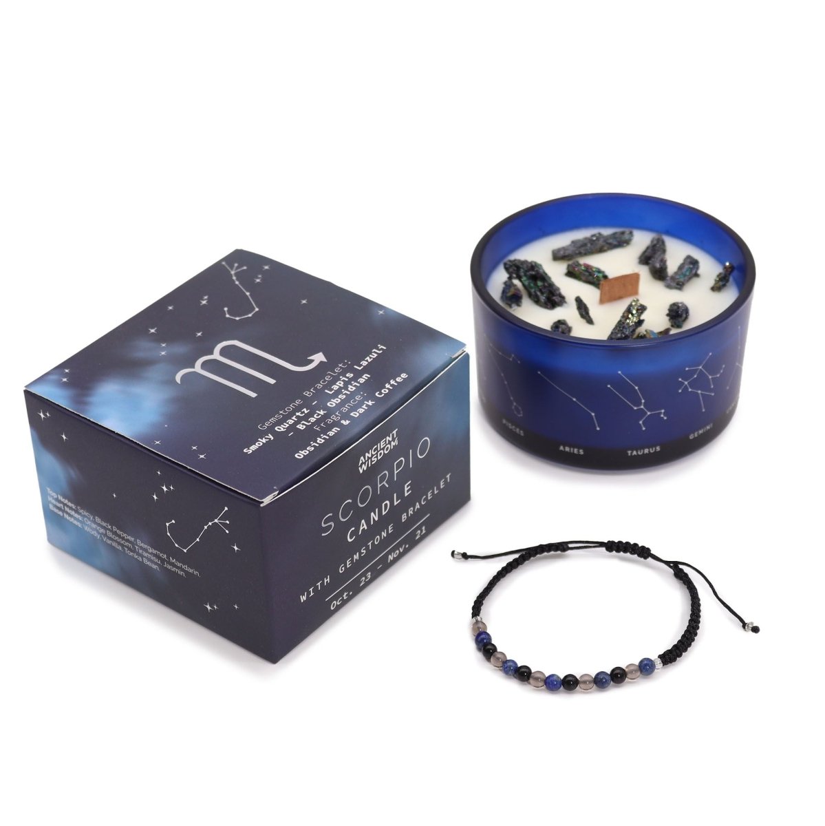 Zodiac Crystal Candle with Gemstone Bracelet - ScorpioZodiac Crystal Candles with Gemstone BraceletHeart Notes