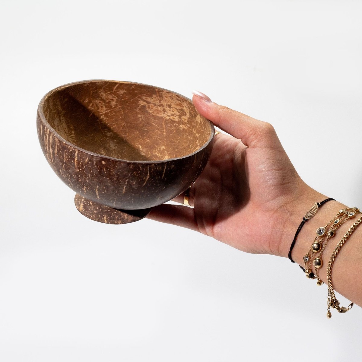 Medium Natural Coconut Bowl on StandNatural Coconut Bowls for Craft UseHeart Notes