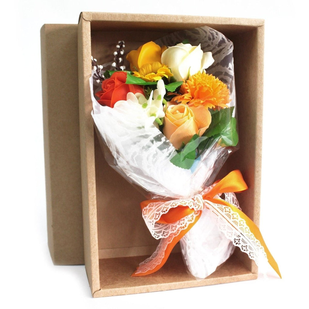 Boxed Hand Soap Flower Bouquet - OrangeSoap Flower BouquetsHeart Notes