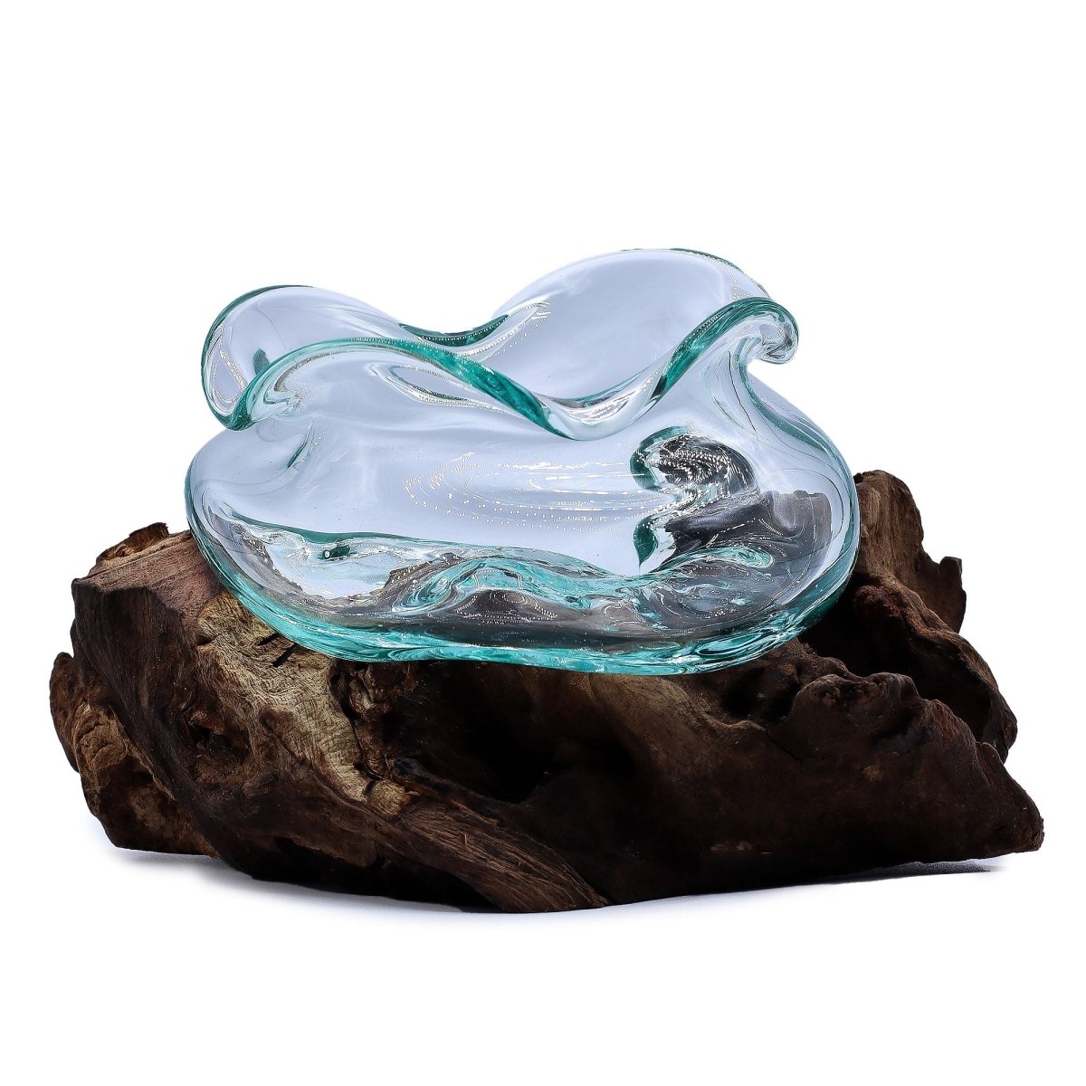 Molten Glass Wavy Bowl on Wood 18cmMolten Glass on WoodHeart Notes