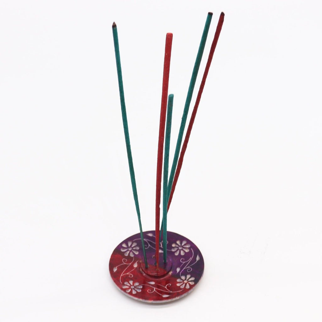Soapstone Disc Incense Holder - Floral (5 stick holder)Soapstone Incense HoldersHeart Notes