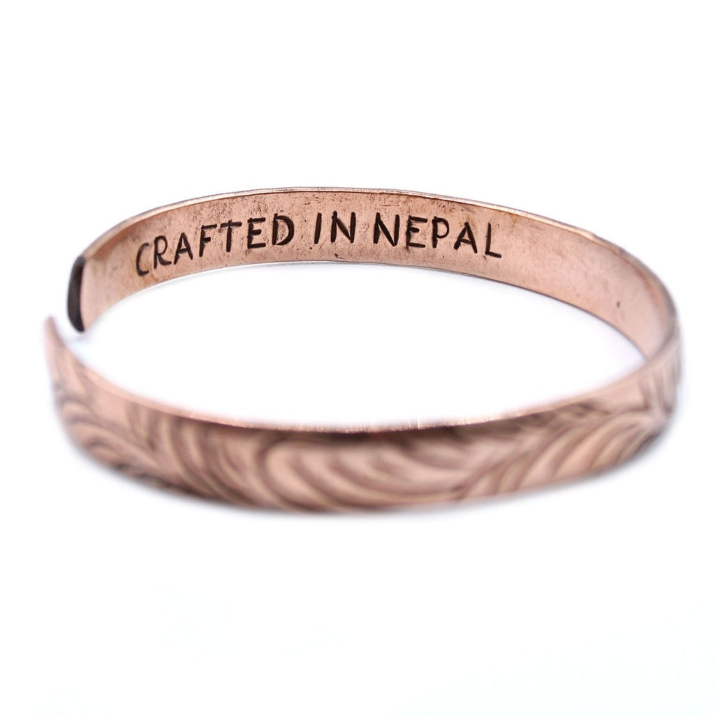 Copper Tibetan Bracelet - Slim Tribal SwirlsTibetan Mantra BraceletHeart Notes