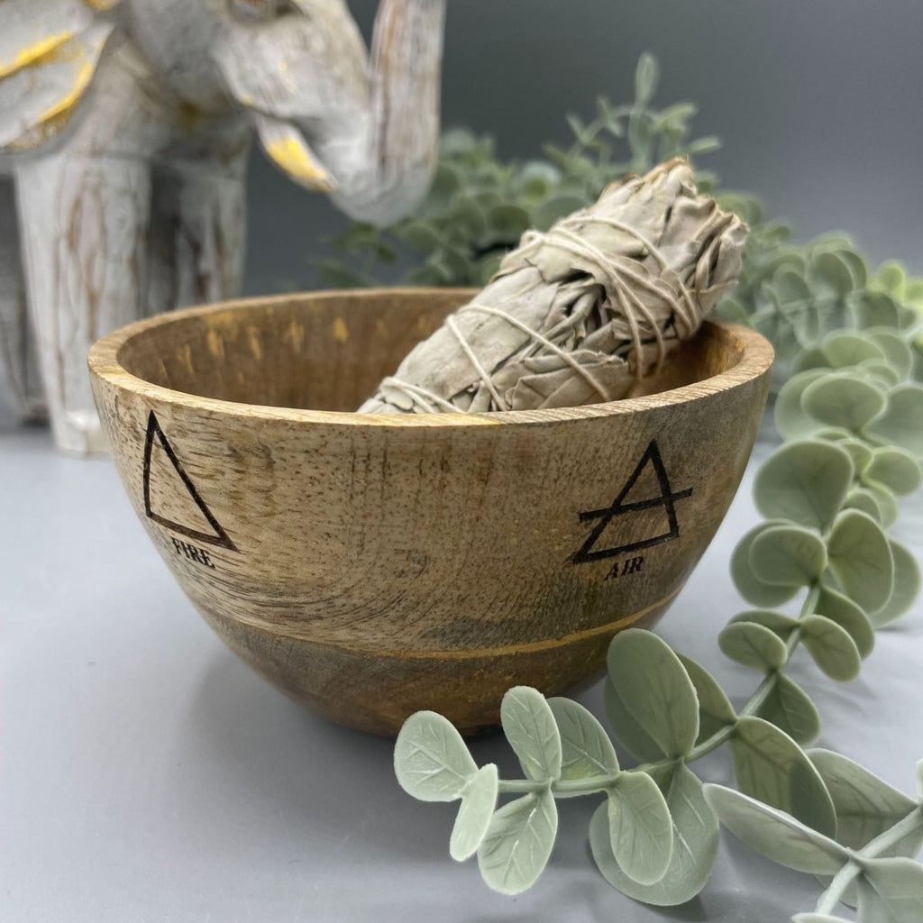 Wooden Smudge and Ritual Offerings Bowl - Four Elements - 11x7cmWooden Smudge and Ritual Offerings BowlHeart Notes