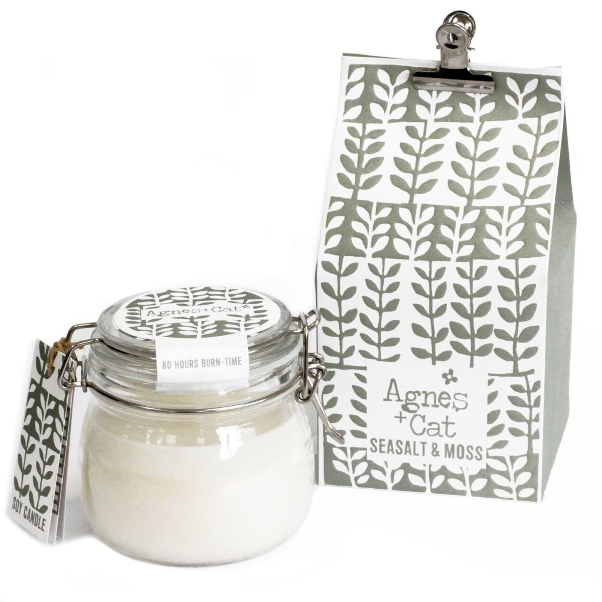 Agnes + Cat Kilner Jar Candle - Seasalt and MossAgnes + Cat Soy Wax Kilner Jar Candles 400mlHeart Notes