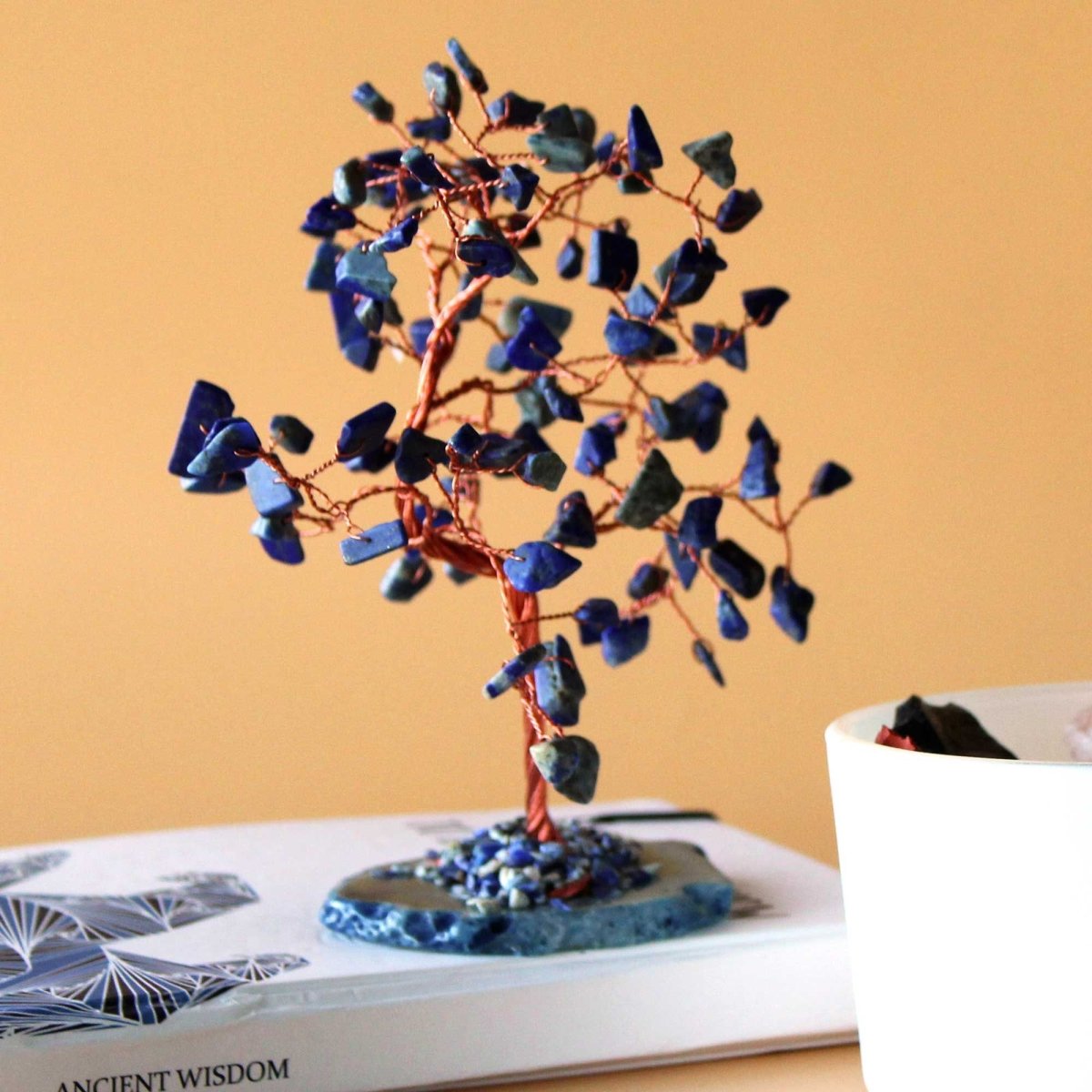 Lrg Gemstone Tree - Sodalite on Blue Agate Base (100 stones)Gemstone Wishing TreesHeart Notes