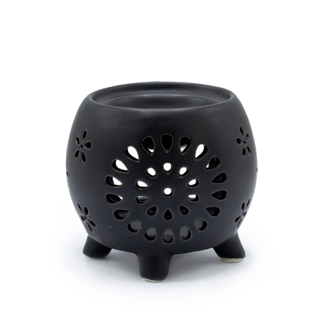 Squat Pot Oil Burner Flower Burst - Matt BlackVarious Shaped Ceramic Oil BurnersHeart Notes