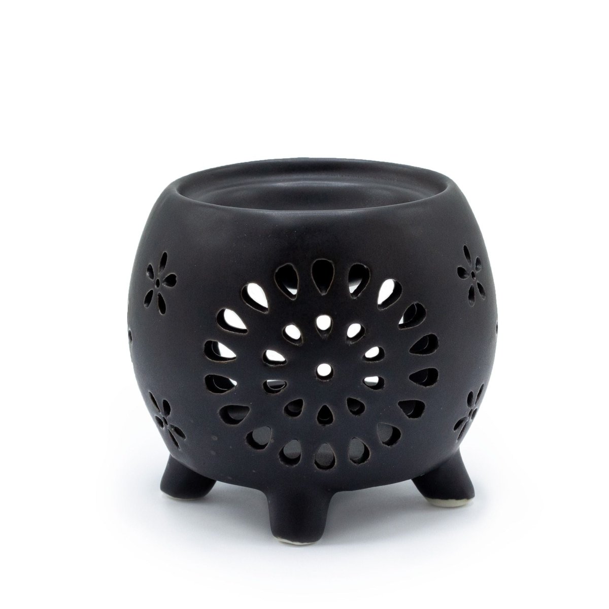 Squat Pot Oil Burner Flower Burst - Matt BlackVarious Shaped Ceramic Oil BurnersHeart Notes