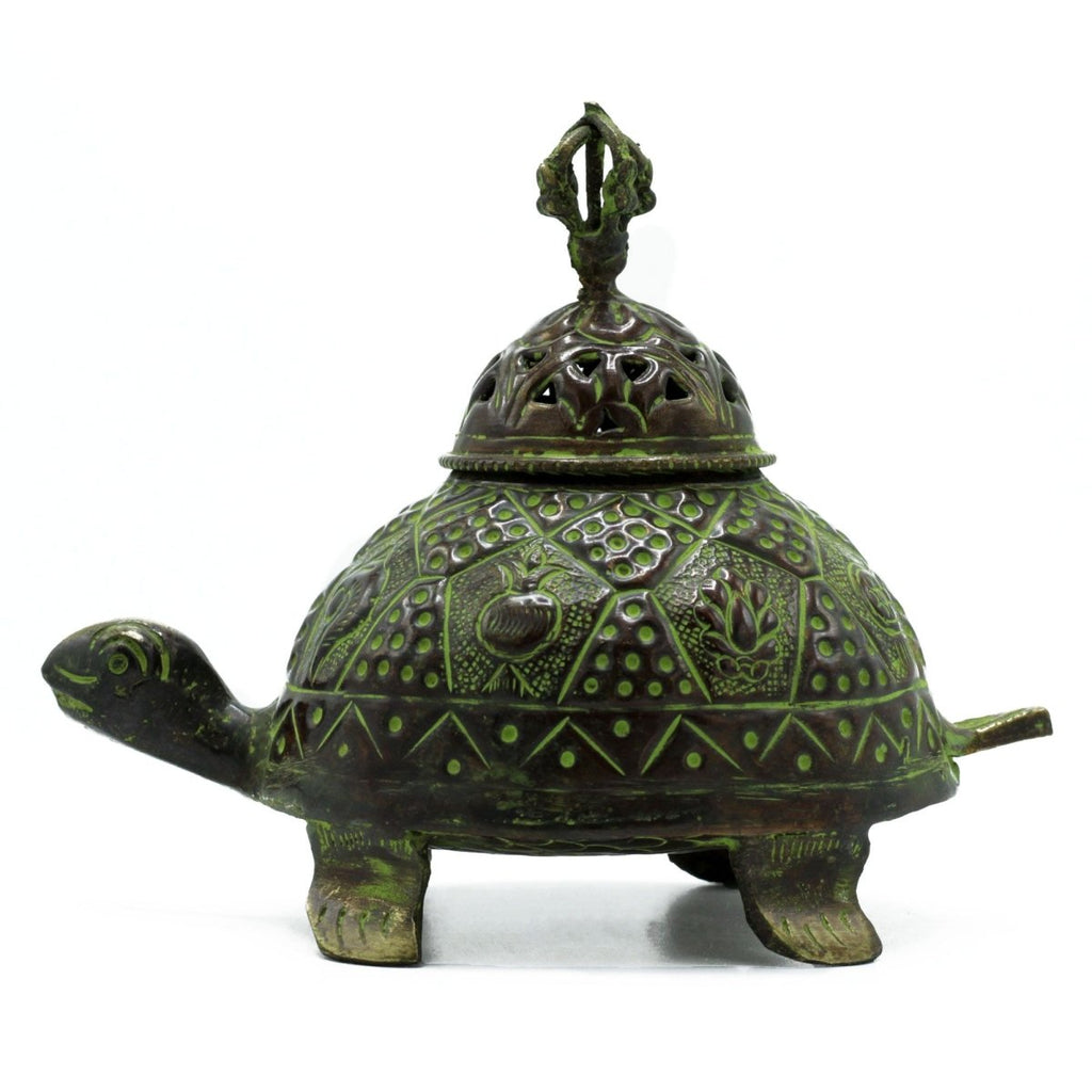 Brass Verdigris Tibetan Turtle Incense Holder - LrgAntique Tibetan Incense HoldersHeart Notes