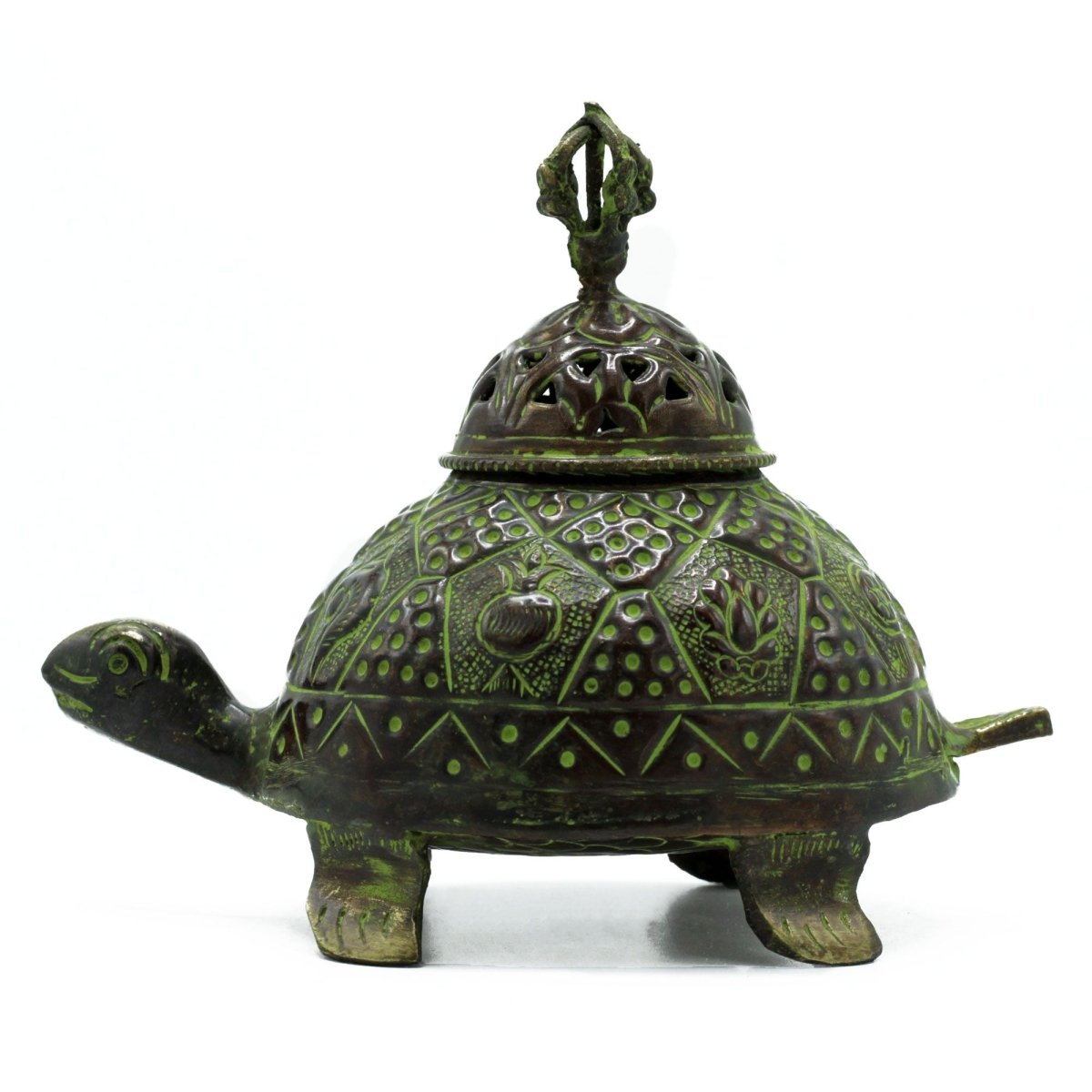 Brass Verdigris Tibetan Turtle Incense Holder - LrgAntique Tibetan Incense HoldersHeart Notes