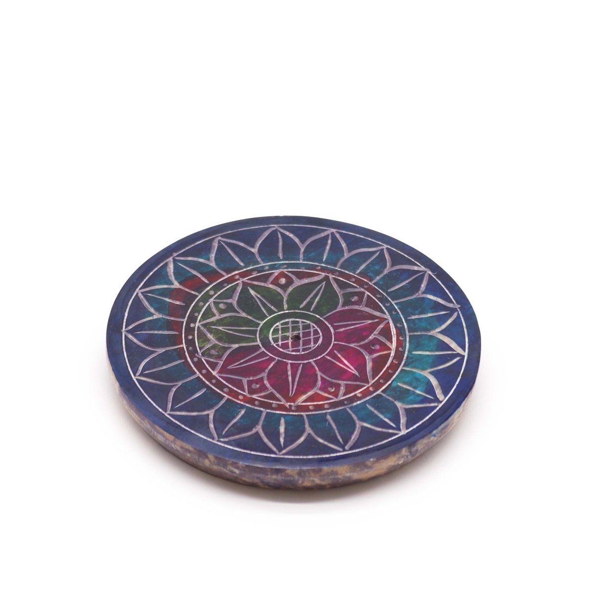 Soapstone Disc Incense Holder - Lotus in LotusSoapstone Incense HoldersHeart Notes