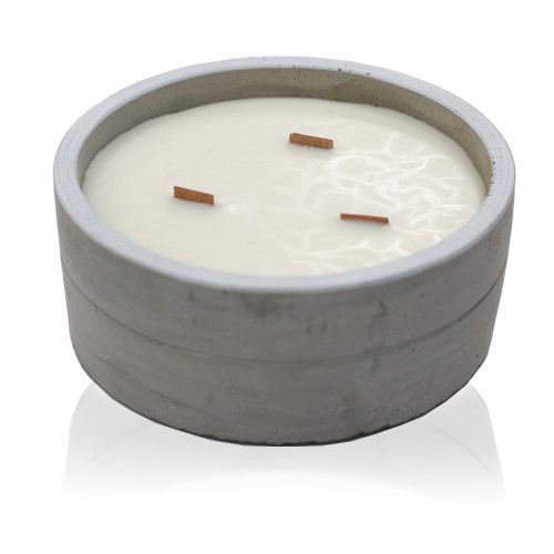 Large Round - Crushed Vanilla & OrangeConcrete Wooden Wick CandleHeart Notes