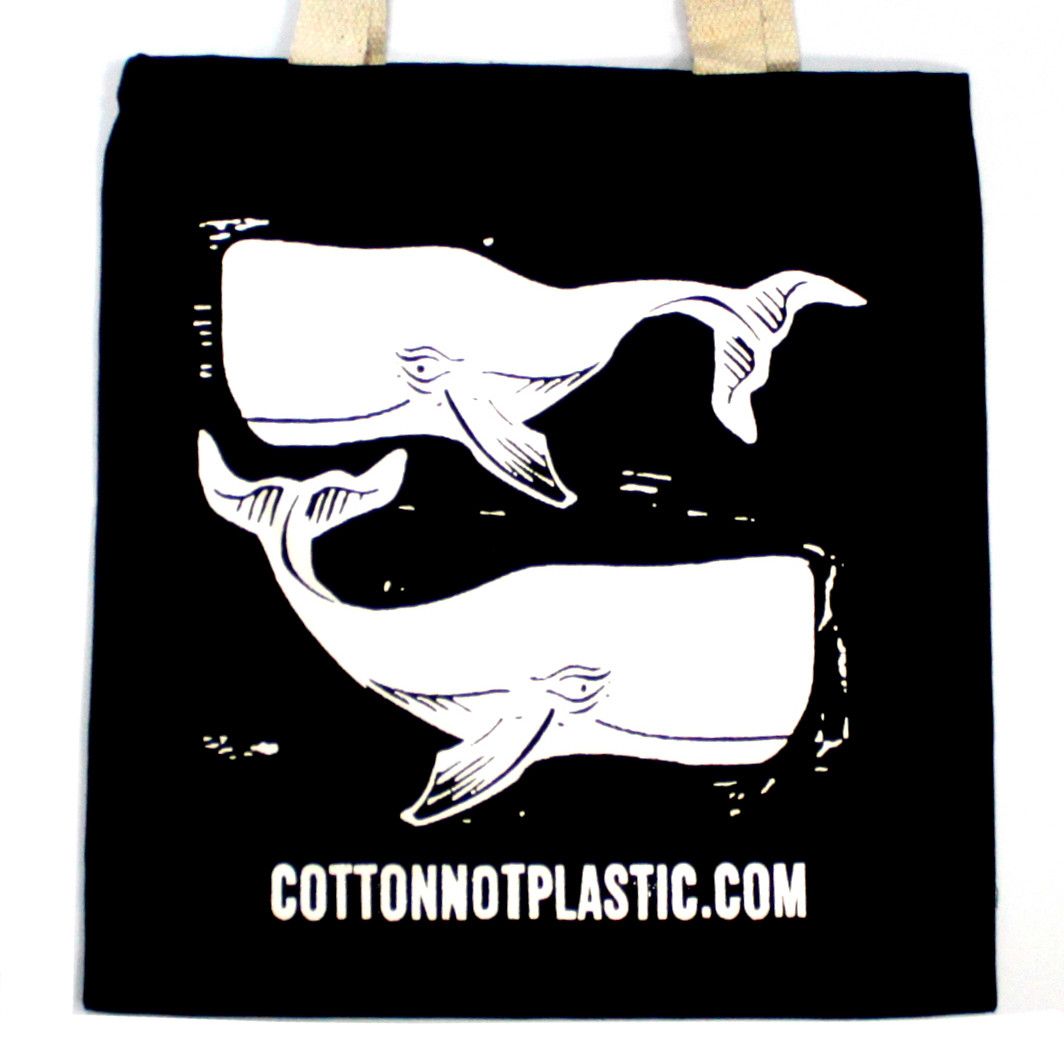 Lrg Black 8oz Cotton Bag 38x42cm - WHALES - WHITEVery Simple Eco - Cotton BagsHeart Notes