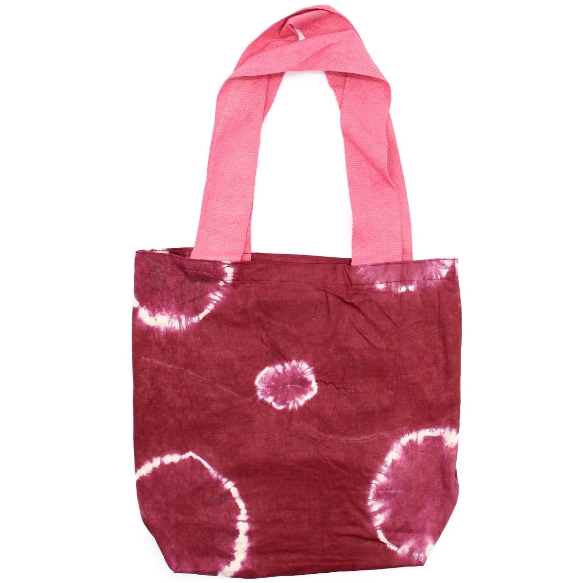 Natural Tye - Dye Cotton Bag (8oz) - 38x42x12cm - Maroon Rings - Pink HandleNatural Tie Dye Cotton BagsHeart Notes