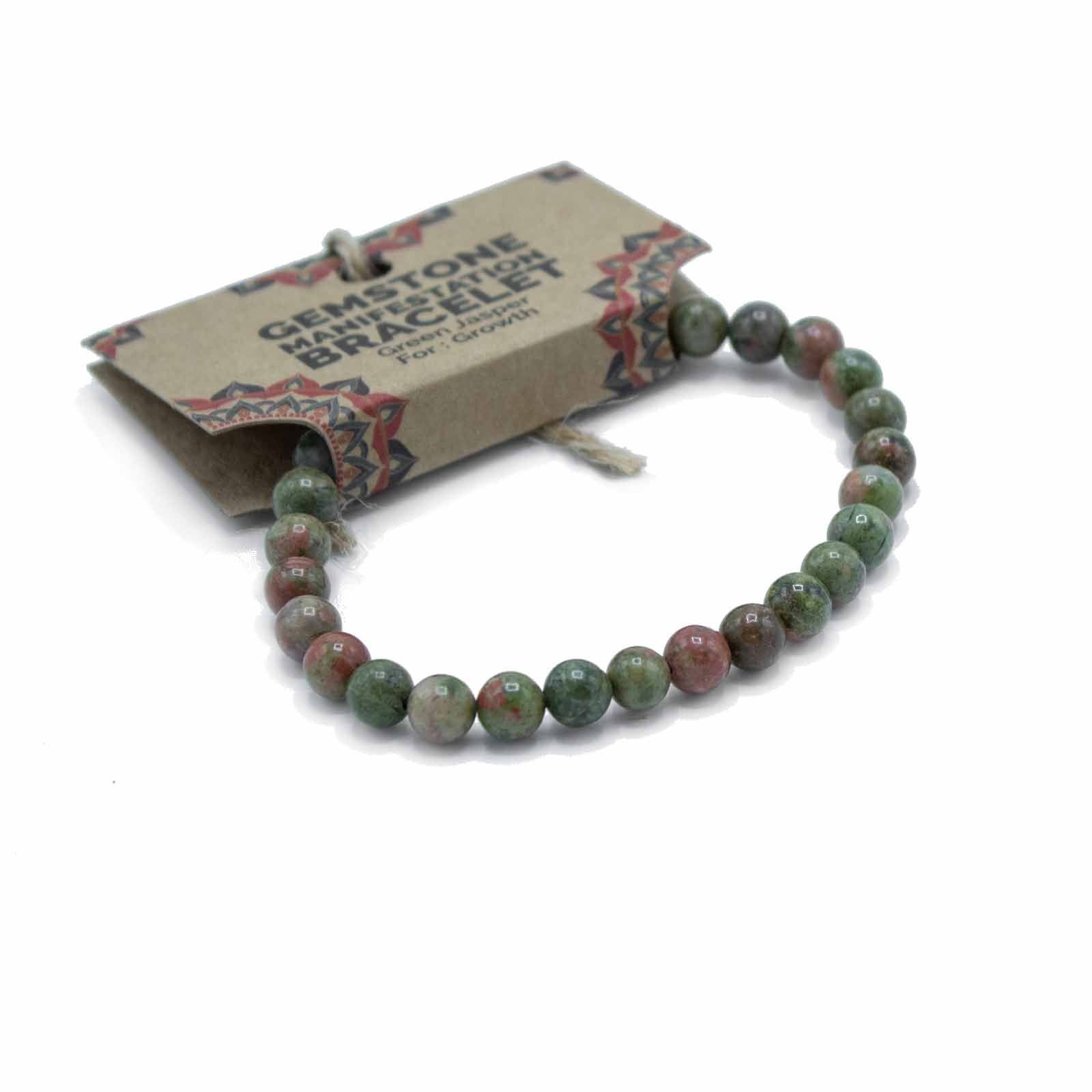 Gemstone Manifestation Bracelet - Green Jasper - GrowthGemstone Bracelets for ManifestationHeart Notes