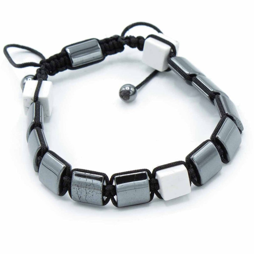 Magnetic Hematite Shamballa Bracelet - White Jasper CuboidsHematite Shamballa BraceletHeart Notes