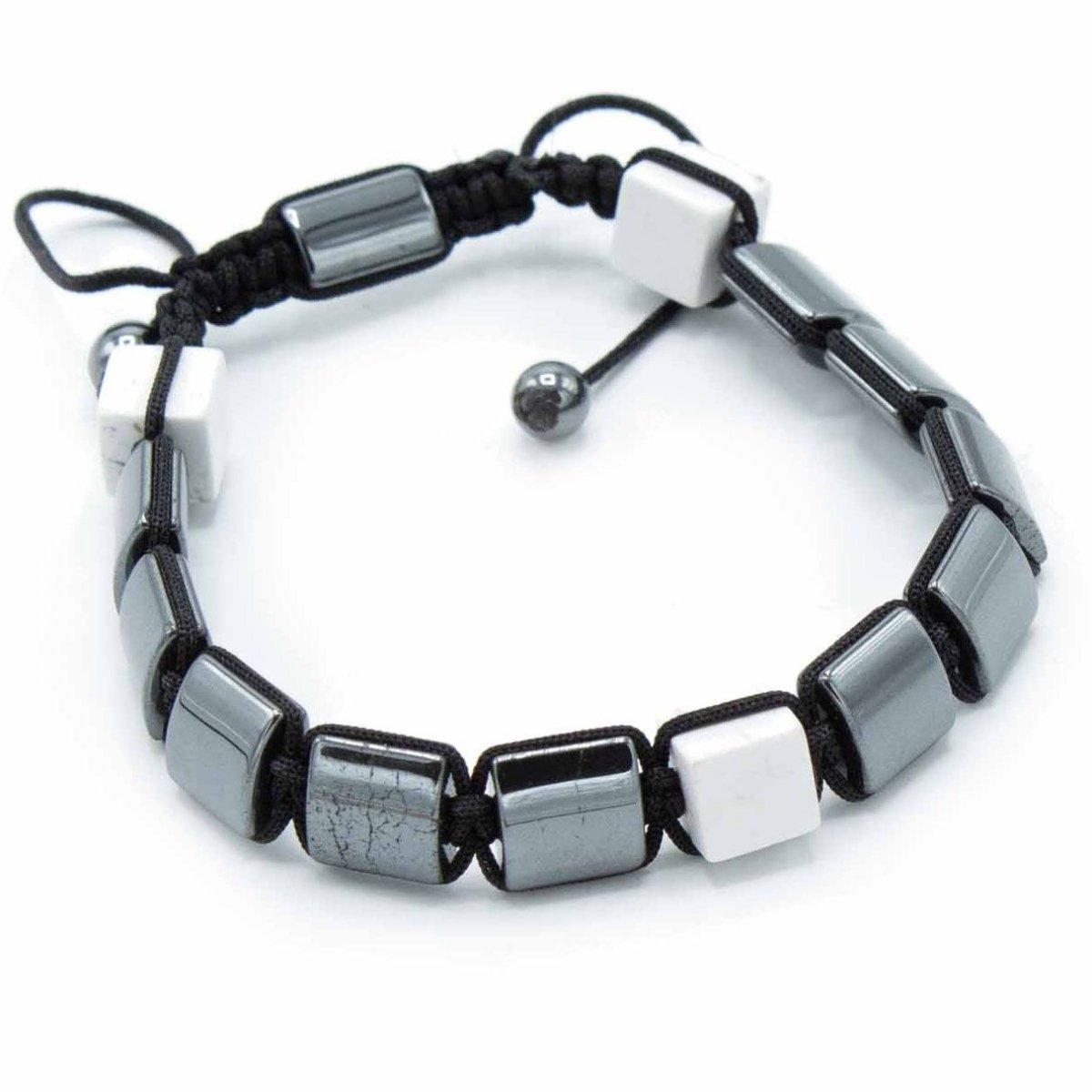 Magnetic Hematite Shamballa Bracelet - White Jasper CuboidsHematite Shamballa BraceletHeart Notes