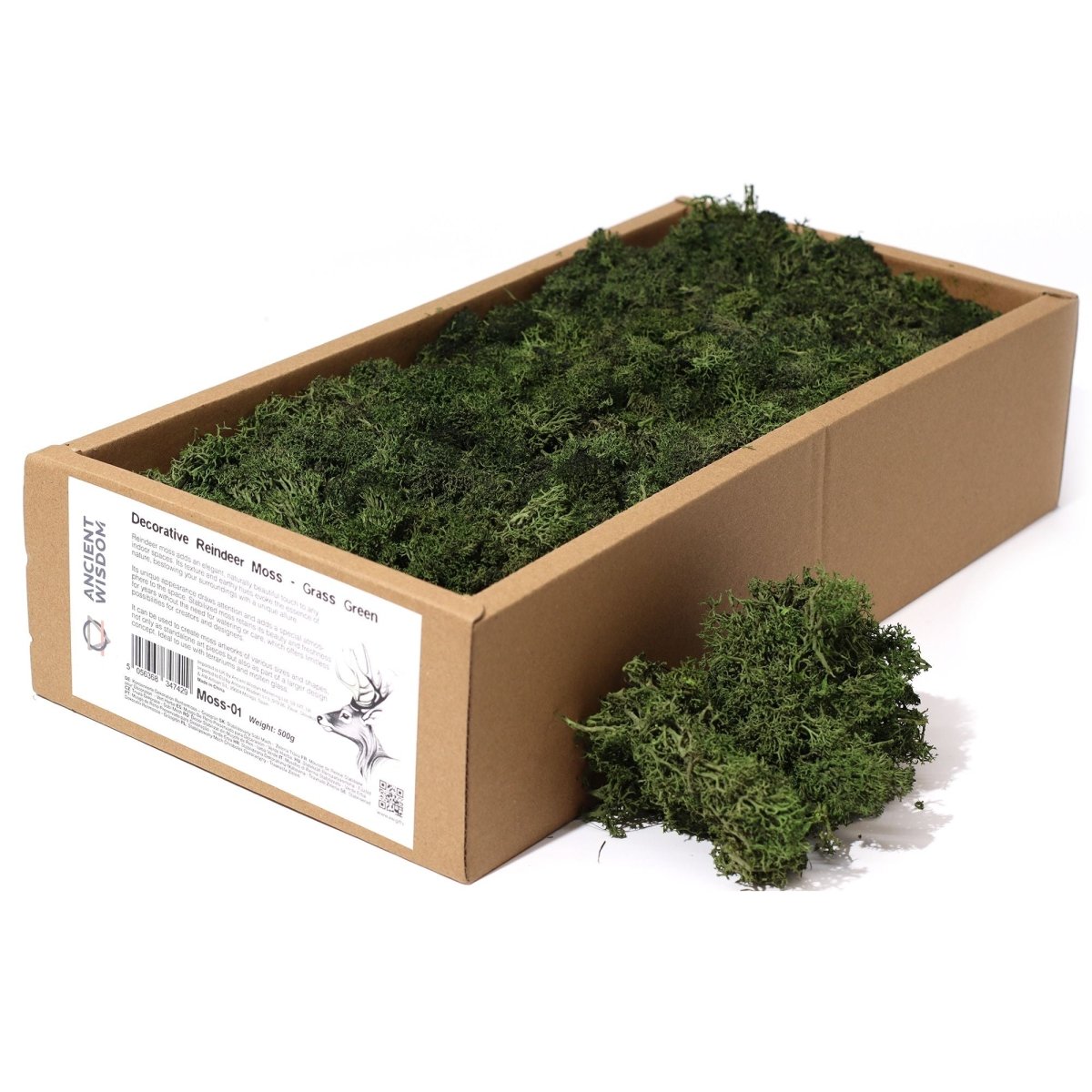 Decoration Reindeer Moss - Grass Green - (approx 500gm)Decorative Reindeer MossHeart Notes