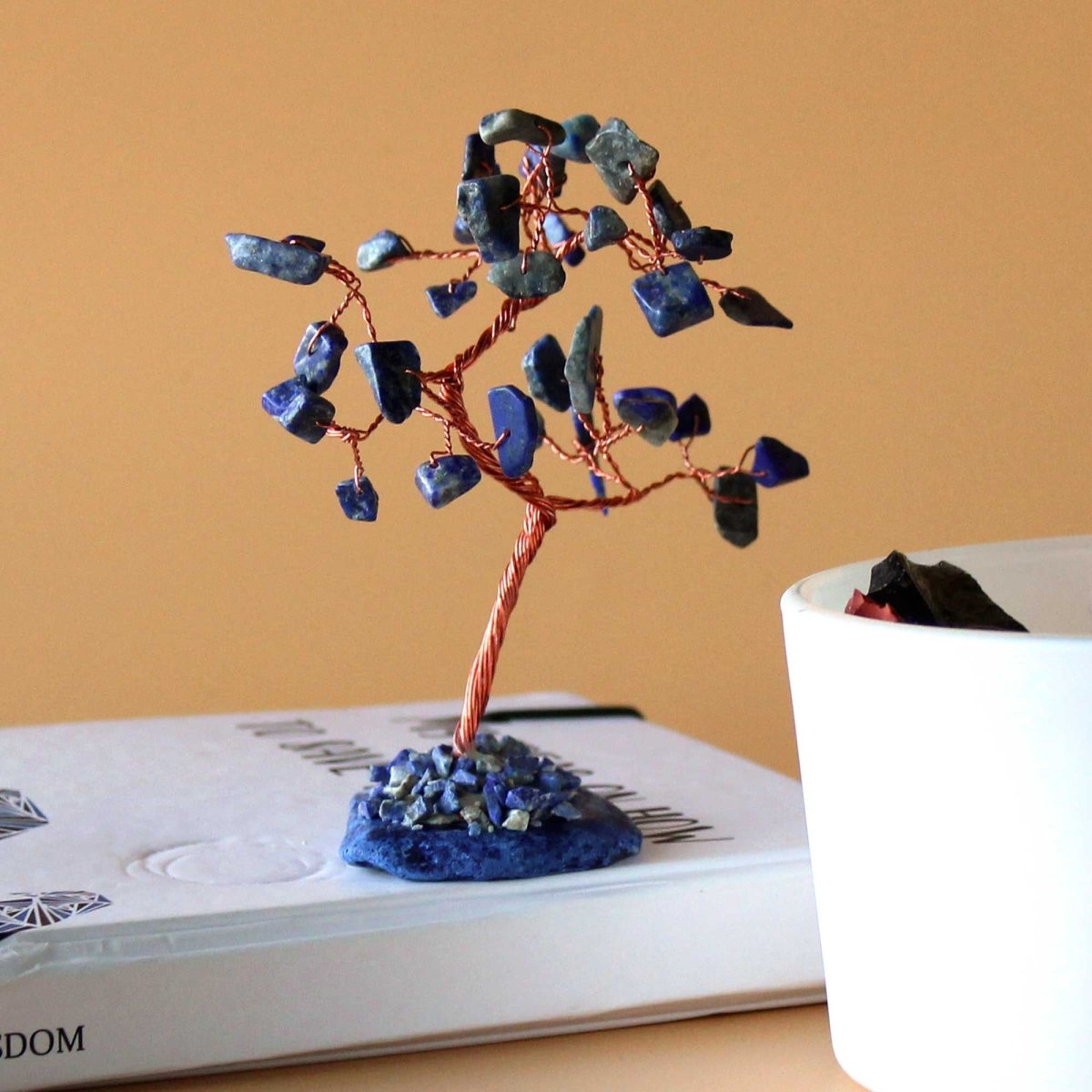 Gemstone Tree - Sodalite on Blue Agate Base (35 stones)Gemstone Wishing TreesHeart Notes