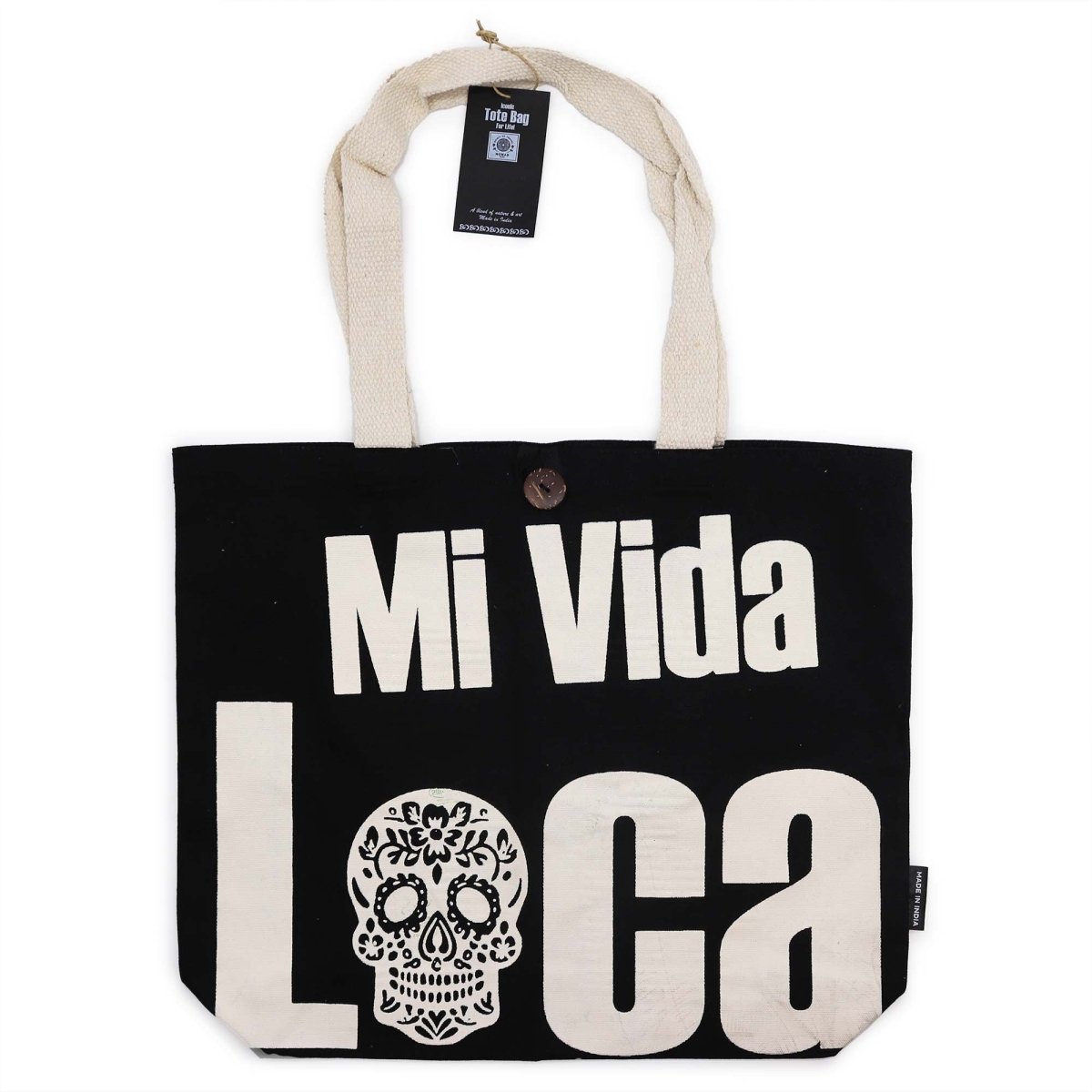 Iconic Classic Tote Bag - Mi Vida Loca - Black Natural 10ozNomad Sari Iconic Tote Bags – Basic & ClassicHeart Notes