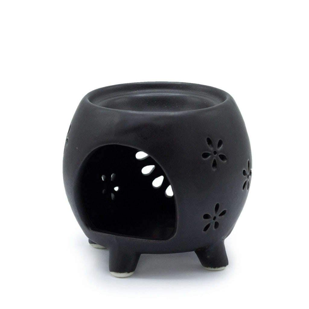 Squat Pot Oil Burner Flower Burst - Matt BlackVarious Shaped Ceramic Oil BurnersHeart Notes