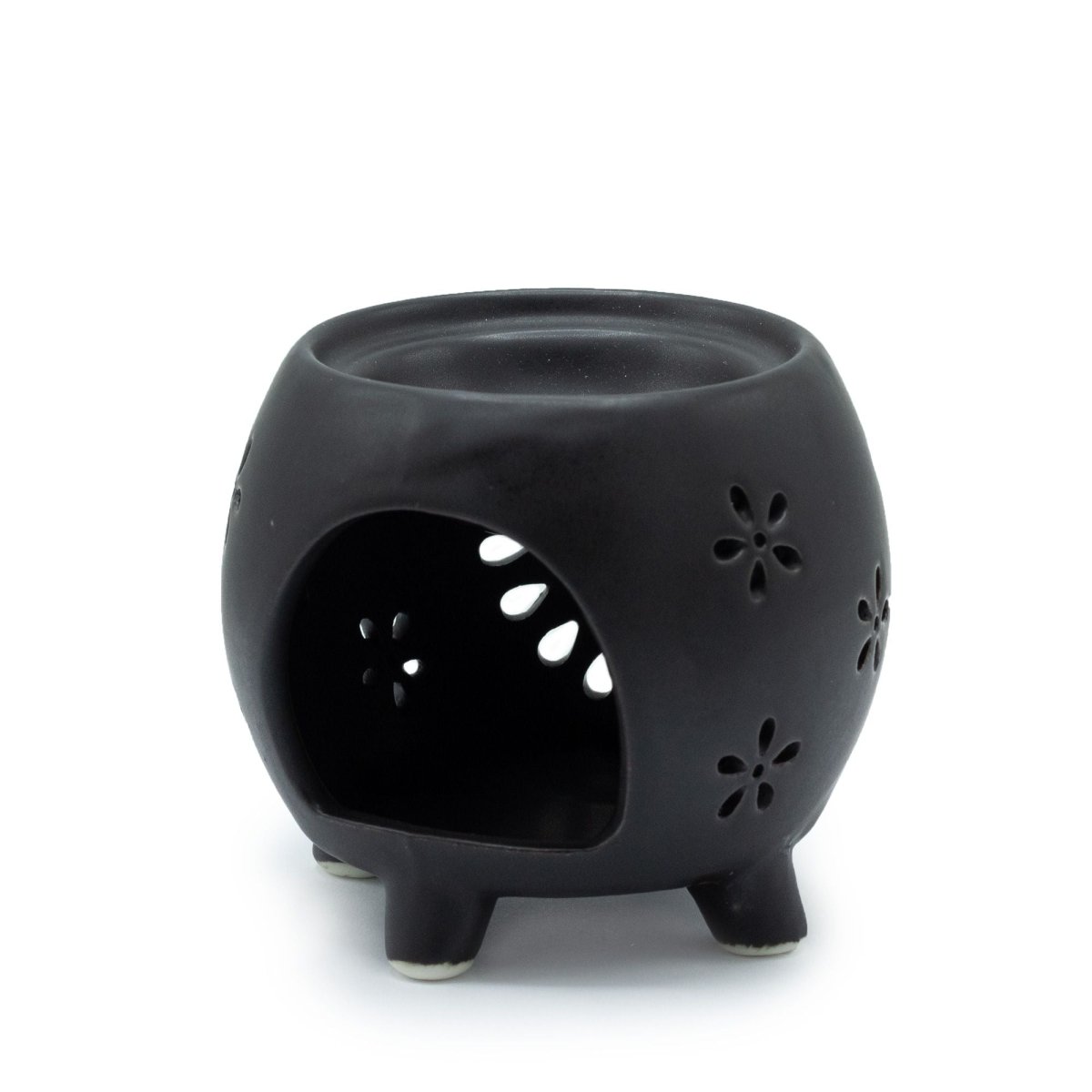 Squat Pot Oil Burner Flower Burst - Matt BlackVarious Shaped Ceramic Oil BurnersHeart Notes