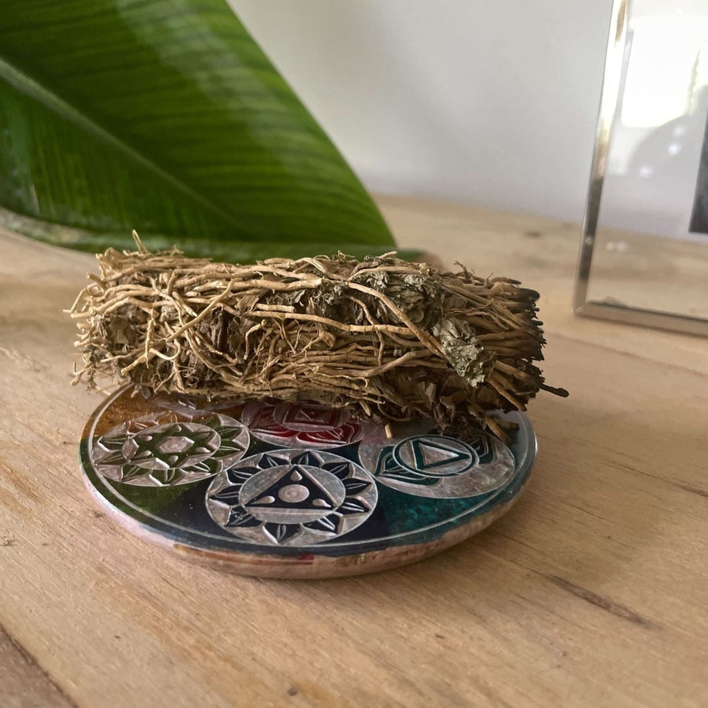 Soapstone Disc Incense Cone Holder 10cm - Seven ChakraSoapstone Incense HoldersHeart Notes