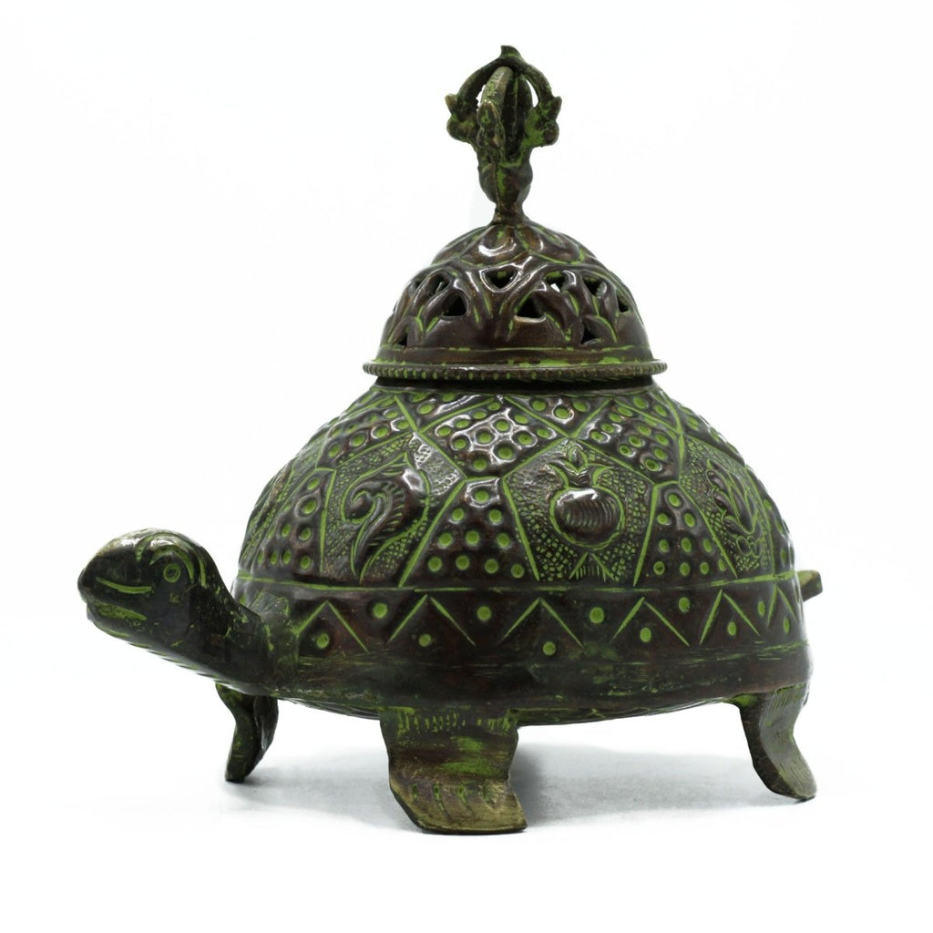 Brass Verdigris Tibetan Turtle Incense Holder - LrgAntique Tibetan Incense HoldersHeart Notes